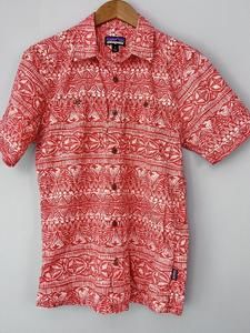 Patagonia Back Step Shirt Tradewinds Indian Red Men's Small All Over Print Hemp